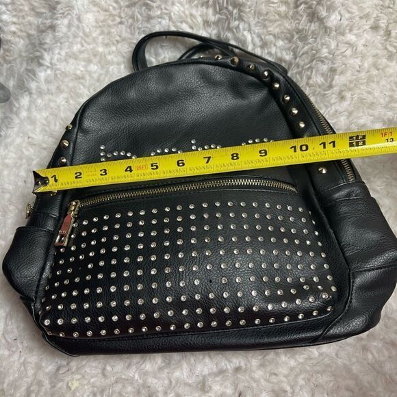 Bebe faux leather black mini backpack with rhinestones and gold studs accents - Picture 12 of 13